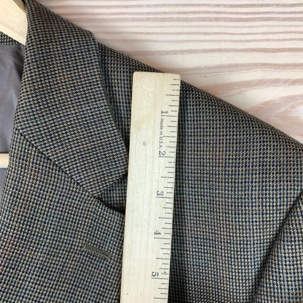 Lauren Ralph Lauren Wool Blazer‎ Sport Coat 44R Brown Mini Houndstooth Academia